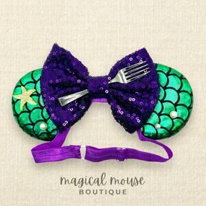 Ariel Inspired Elastic Minnie Ears | Disneybound Adjustable Mouse Ears Headband